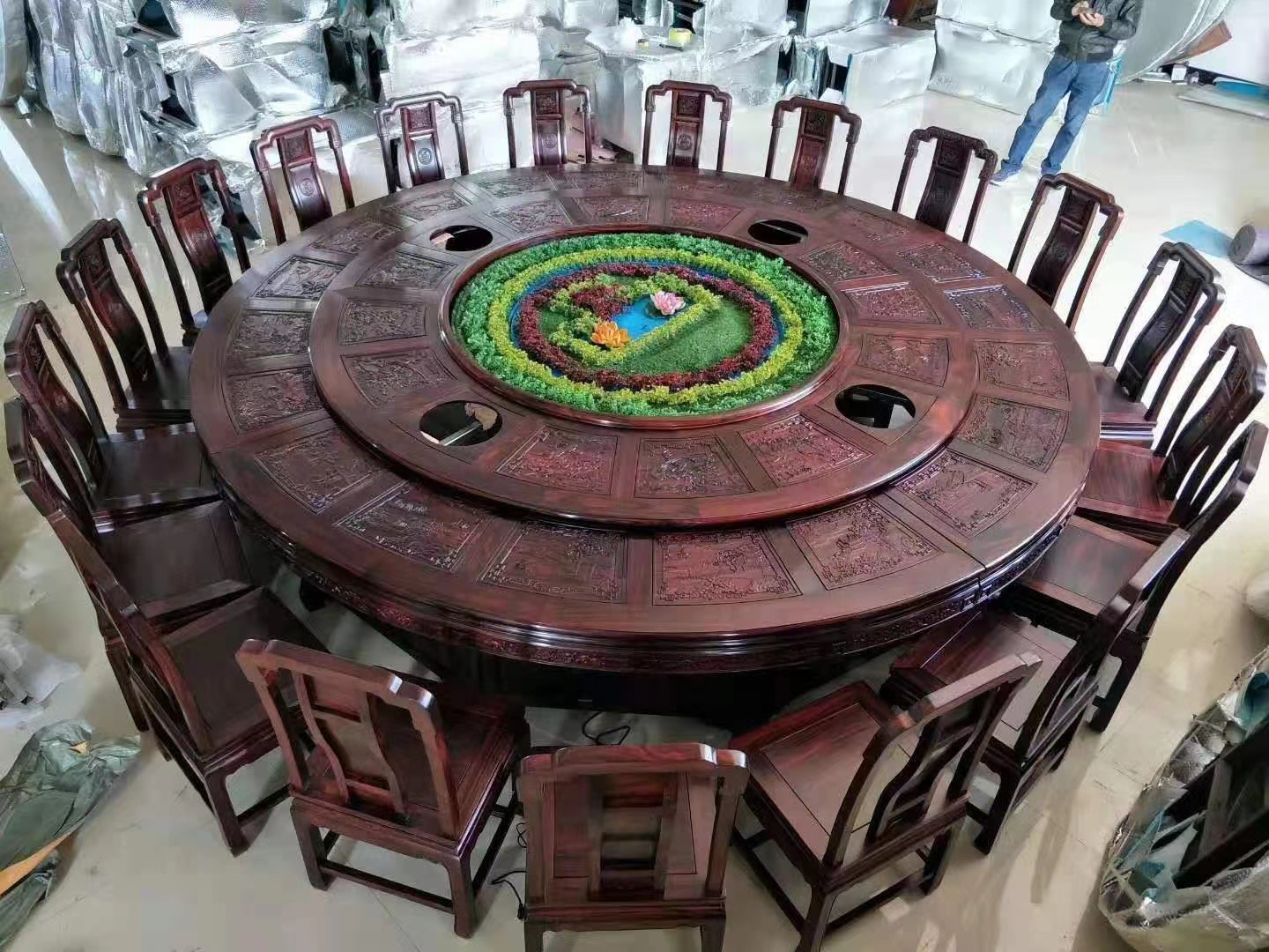 红木电动餐桌
